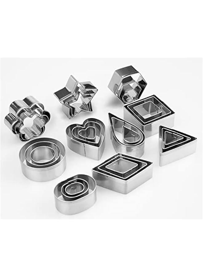 Mini Cookie Cutters Set- Small Heart Star Flower Round Square Hexagon Oval Diamond - 30Pcs Stainless Steel Cookie Cutters - Polymer Clay Cutters Mini Fruit Cutter Small Biscuit Cookie Cutters for Kids - Image 2